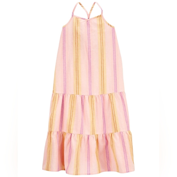 OSHKOSH B'GOSH Girls  Linen Cotton Blend Striped Tiered Maxi Dress 4T Multi - Picture 1 of 6